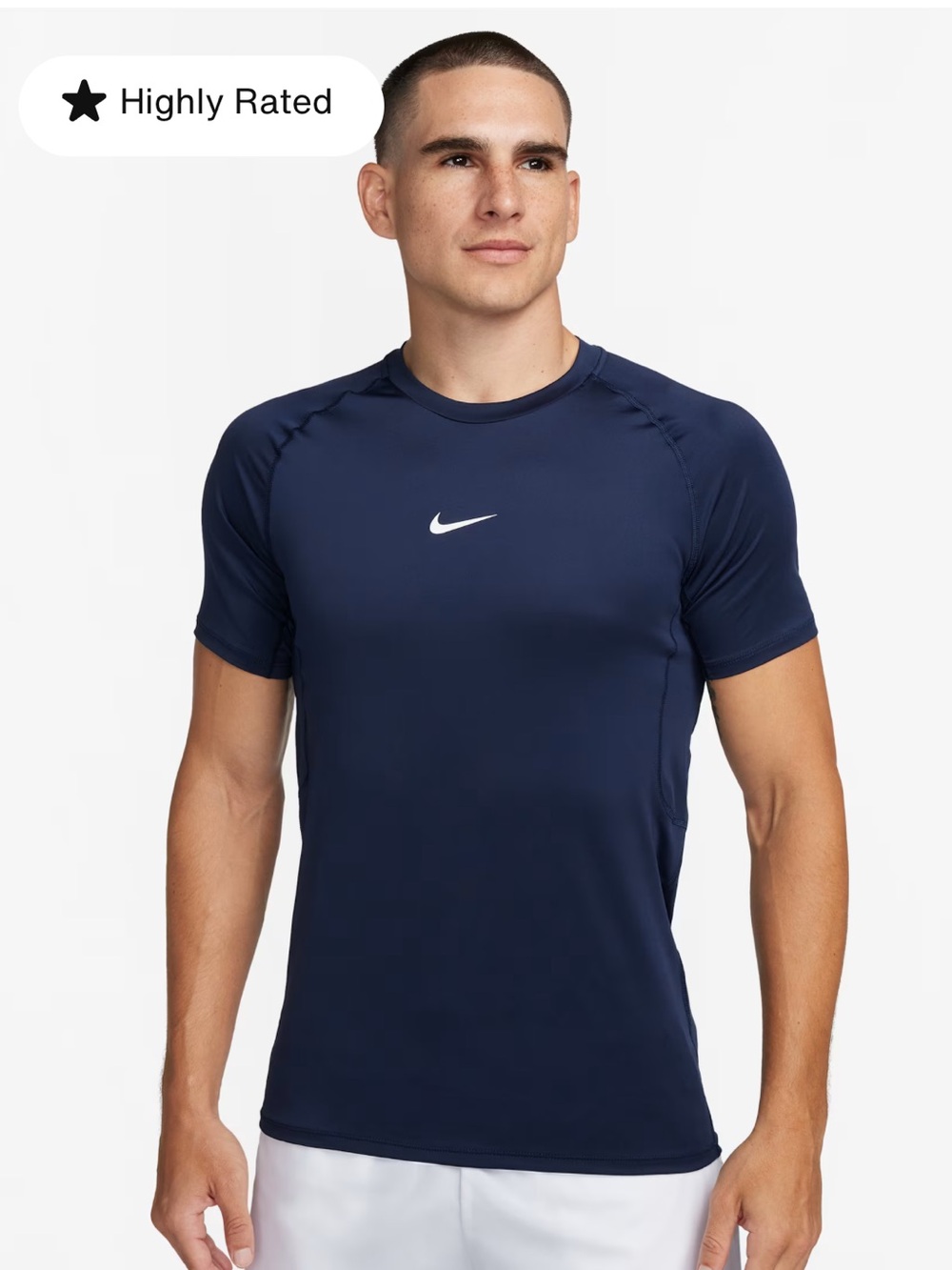 Men's Navy Blue NIKE PRO Dri Fit Crew Neck T-Shirt Tee Top Large L Wicks Sweat